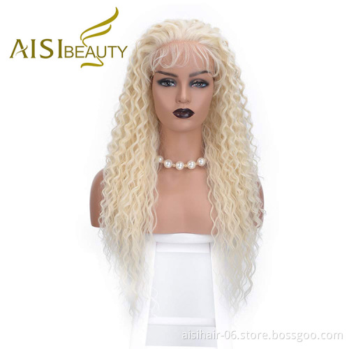 Aisi Beauty Top Quality Vendor Long Wavy 13x6 Kinky Curly 613 Blonde Swiss Lace Synthetic Hair For Black Women Lace Front Wig